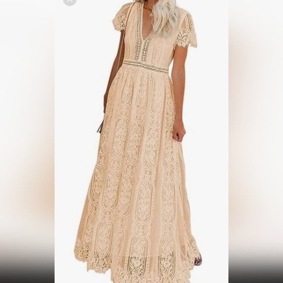 PEACH MAXI LACE FLOWER CHILD MAXI 🍑 BOHEMIAN DRESS NWOT - Picture 8 of 16